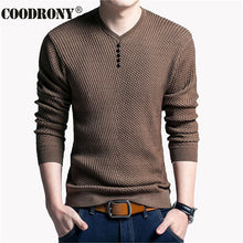 Load image into Gallery viewer, COODRONY, suéter Casual con cuello en V para hombre, jersey de otoño ajustado, camisa de manga larga para hombre, suéteres de punto de lana de Cachemira para hombre
