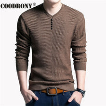 Load image into Gallery viewer, COODRONY, suéter Casual con cuello en V para hombre, jersey de otoño ajustado, camisa de manga larga para hombre, suéteres de punto de lana de Cachemira para hombre