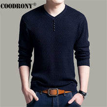 Load image into Gallery viewer, COODRONY, suéter Casual con cuello en V para hombre, jersey de otoño ajustado, camisa de manga larga para hombre, suéteres de punto de lana de Cachemira para hombre